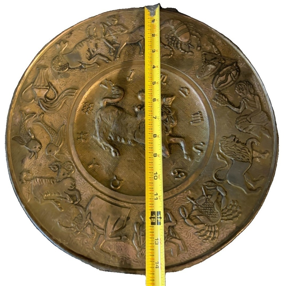 Vintage Brass Zodiac Astrology Wall Plaque Aries Ram 16" Round Mid Century Decor - Picture 3 of 3